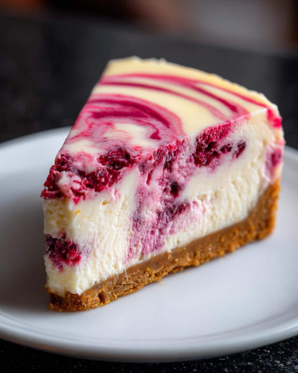Raspberry Swirl White Chocolate Cheesecake - detail 1