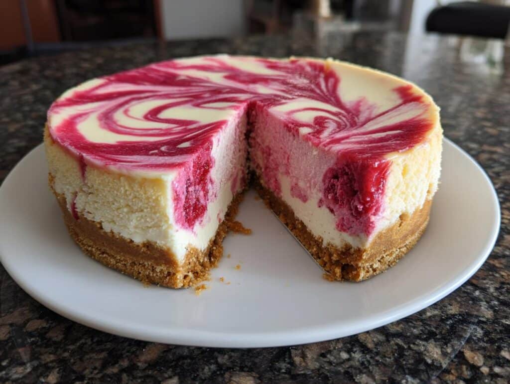 Raspberry Swirl White Chocolate Cheesecake