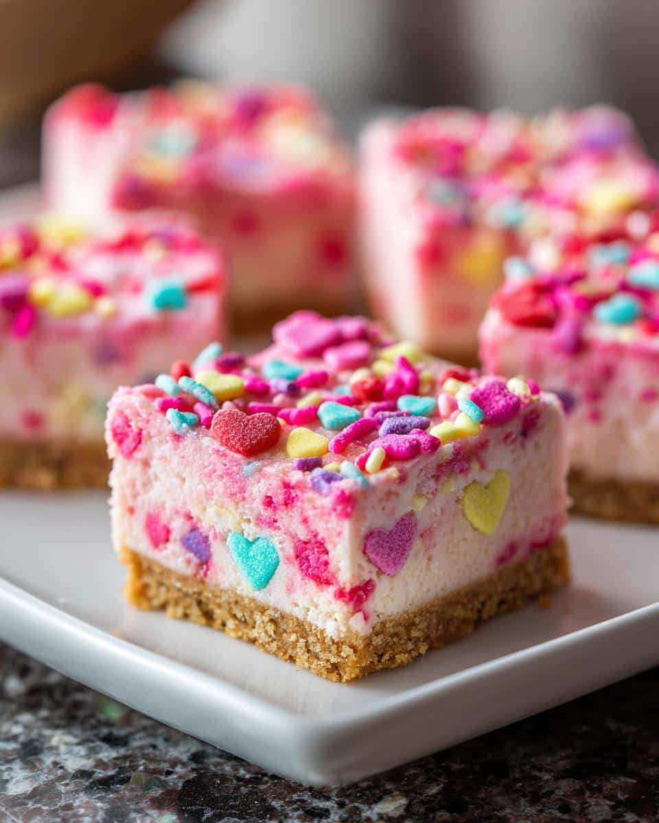 Valentine’s Day Sprinkle Cheesecake Bars - detail 2