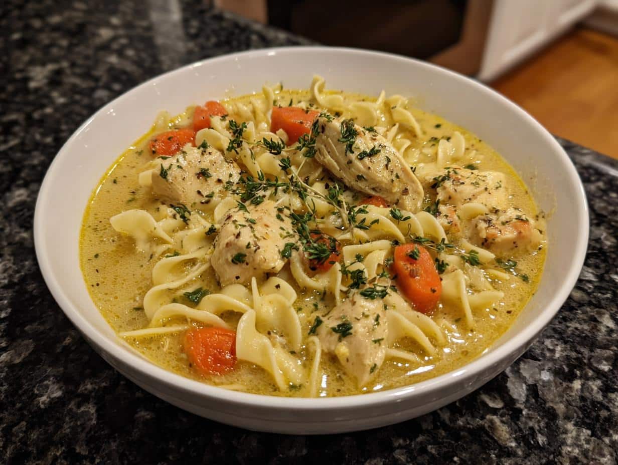 Creamy Garlic Chicken Noodle Soup