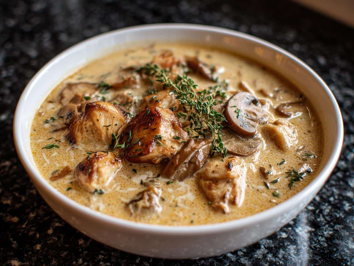 Creamy Mushroom Garlic Chicken Soup