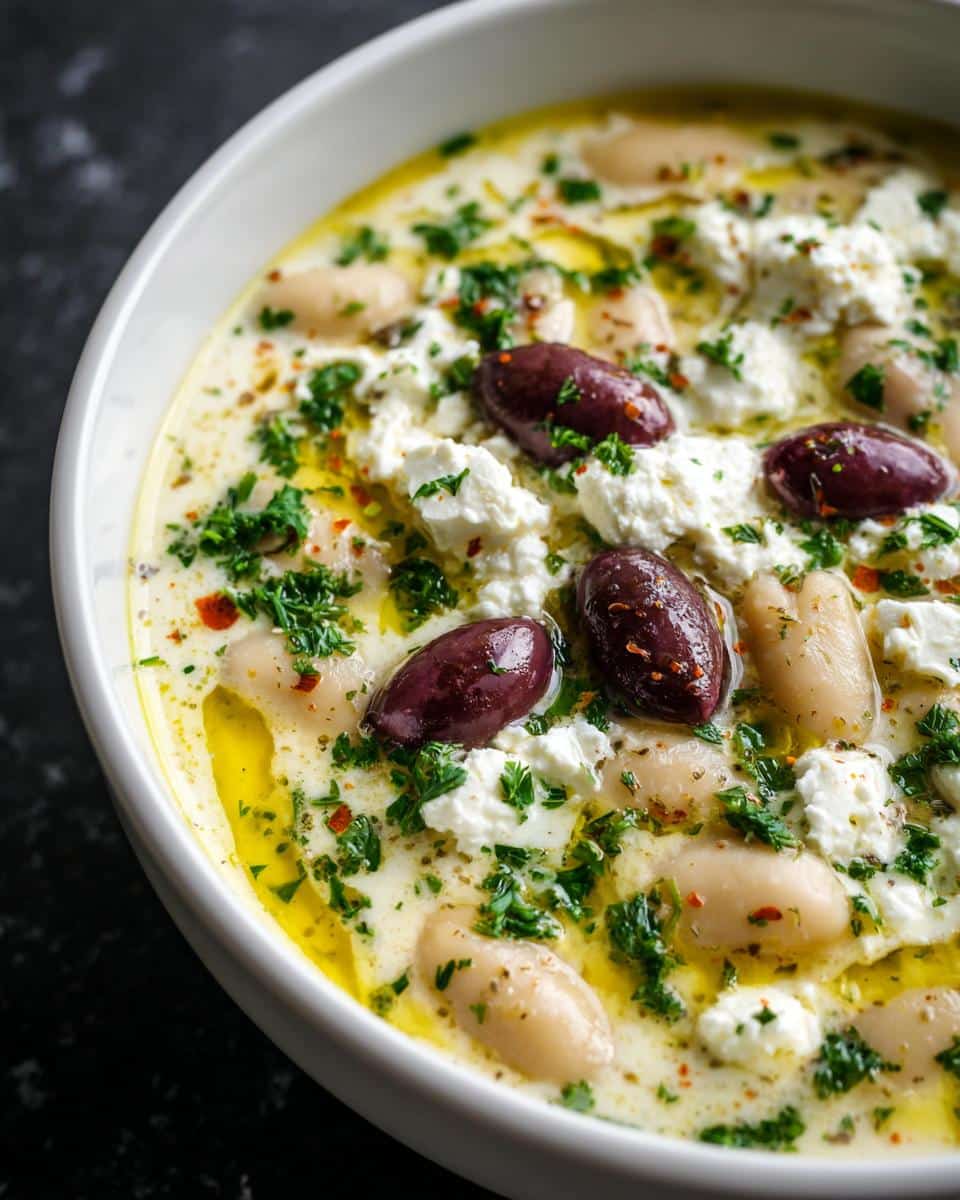 Greek White Bean Soup with Feta & Olives - detail 1