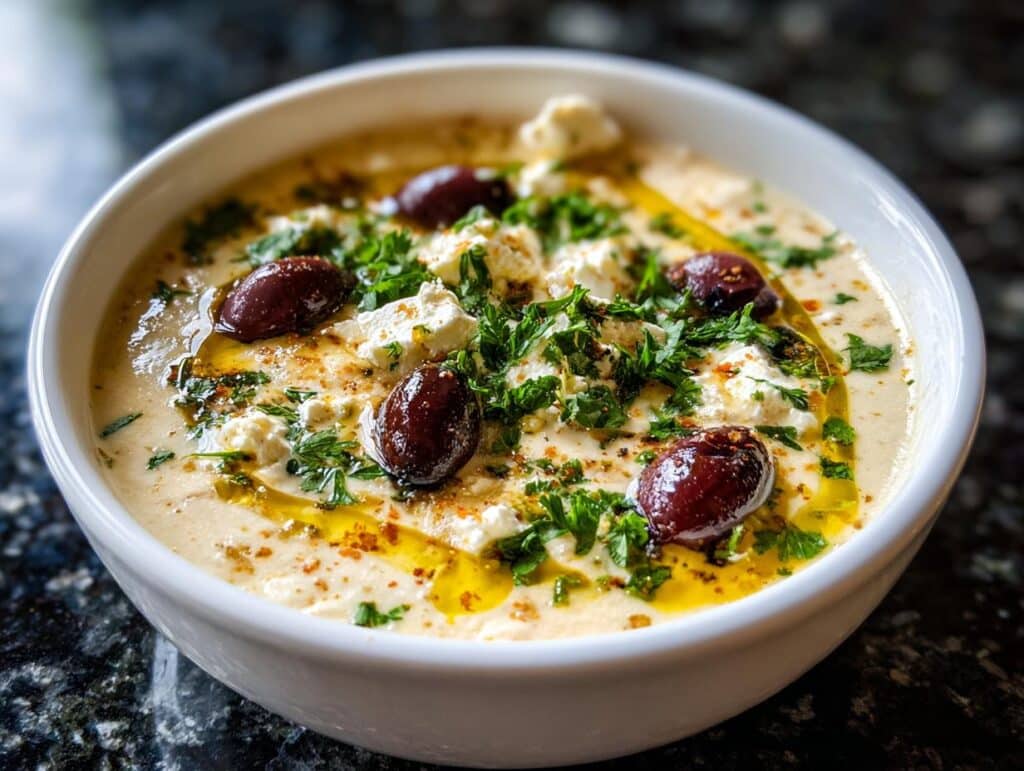 Greek White Bean Soup with Feta & Olives