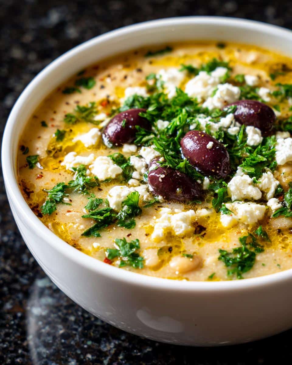 Greek White Bean Soup with Feta & Olives - detail 2
