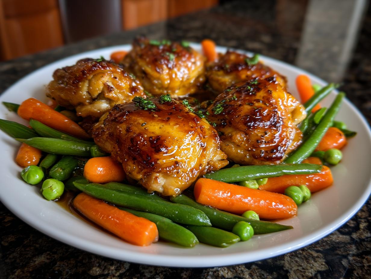 5-Star Honey & Mustard Chicken Thighs with Spring Veg 6 Honey & Mustard Chicken Thighs with Spring Veg