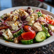 Juicy Greek Salad with Chicken - Only 10 Minutes!