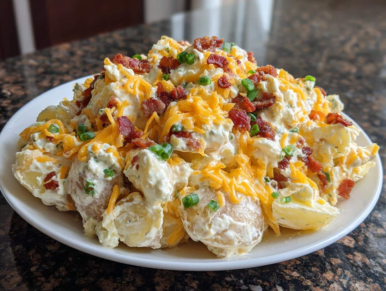Loaded potato salad with turkey bacon