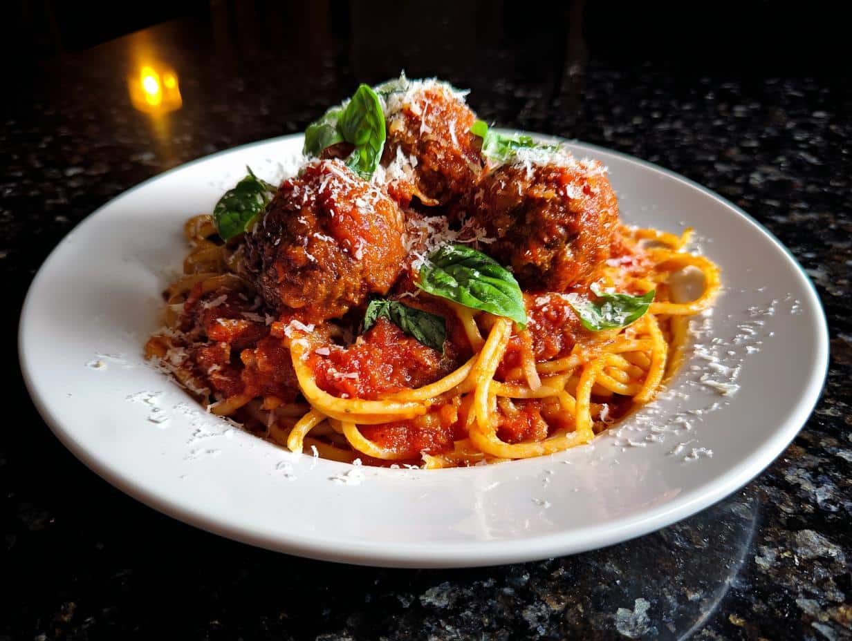 Spaghetti with meatballs - detail 1