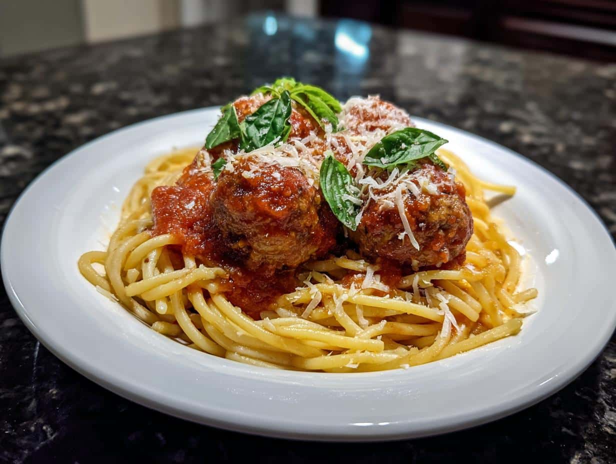 Spaghetti with meatballs - detail 2